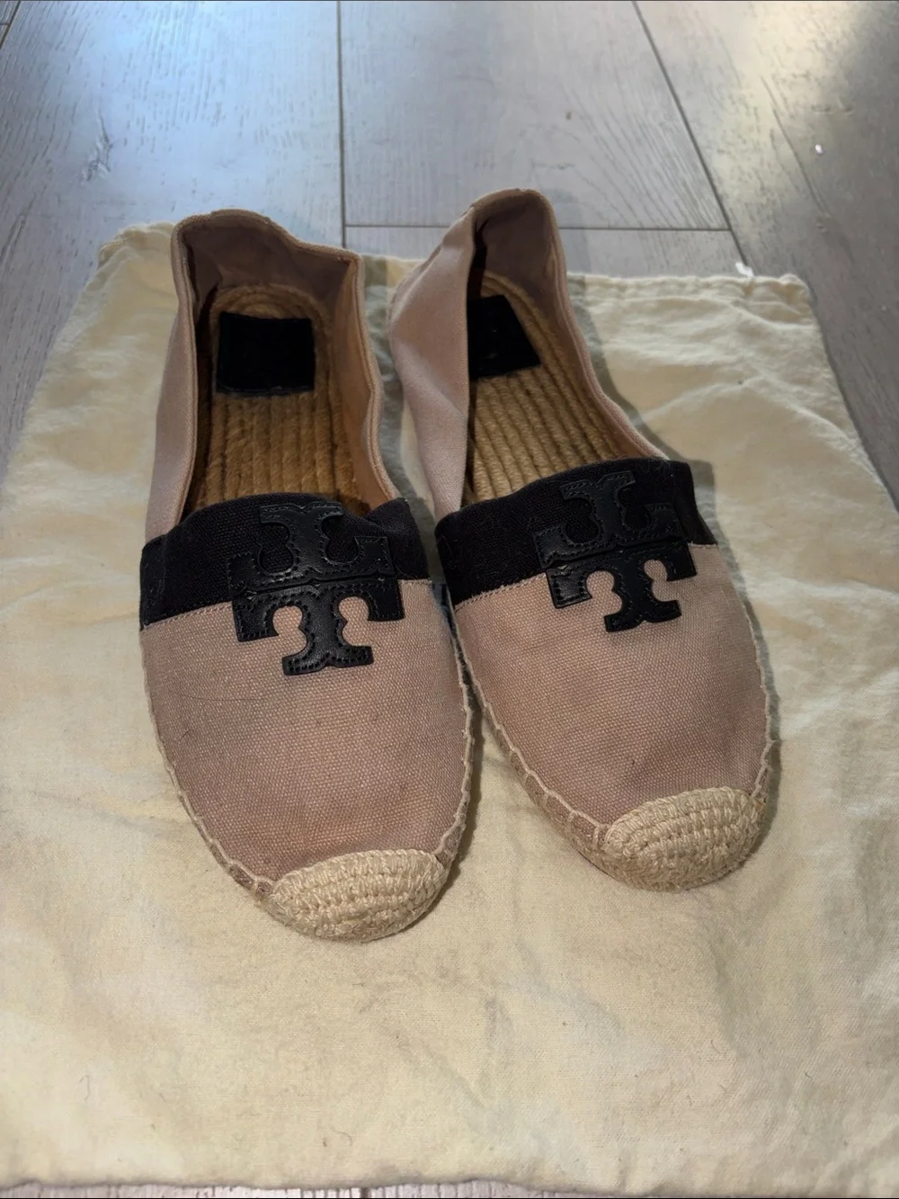 Tory Burch Weston Espadrille Canvas Leather Logo Size 9US Womens used nice  Rare